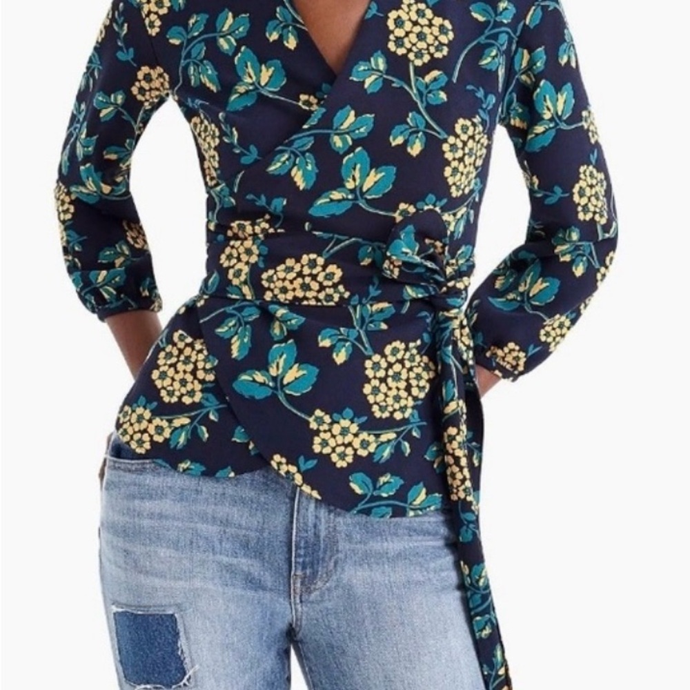 J Crew Womens Floral Wrap Around Top Sz M